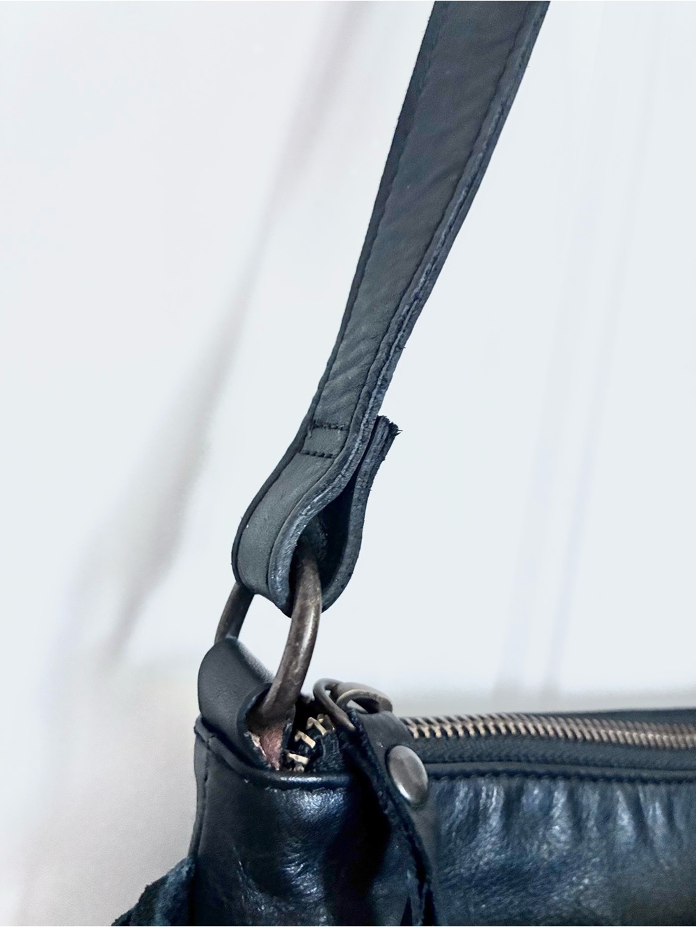 Fringed Tooled Leather Crossbody Bag - Black & Burgundy - Picture 7 of 10